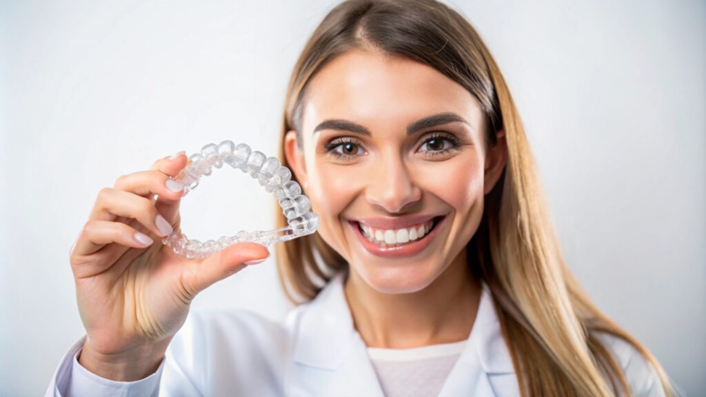 woman is wearing yellow shirt has white smile her face How Often Do You Cahange Invisalign Aligners?