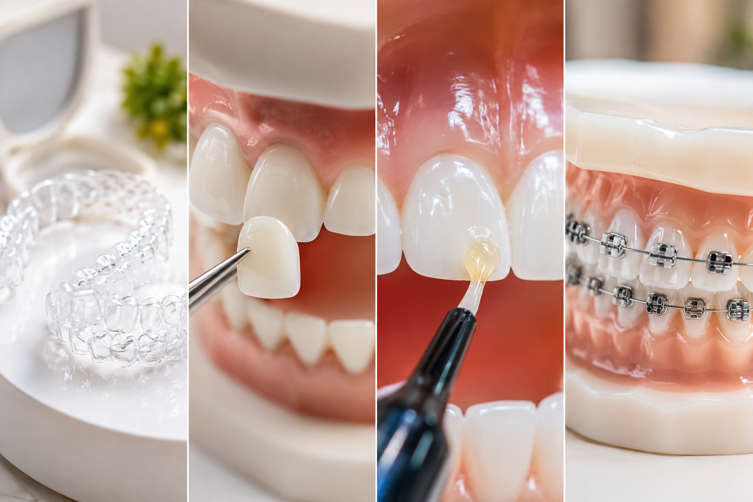 four distinct visual panels of different orthodontic options