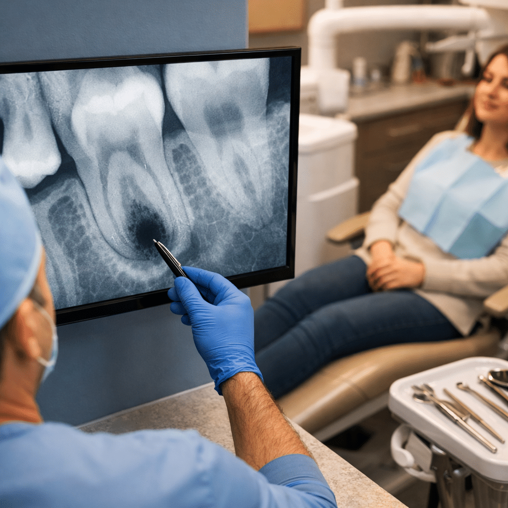 X-ray of a tooth with the affected root